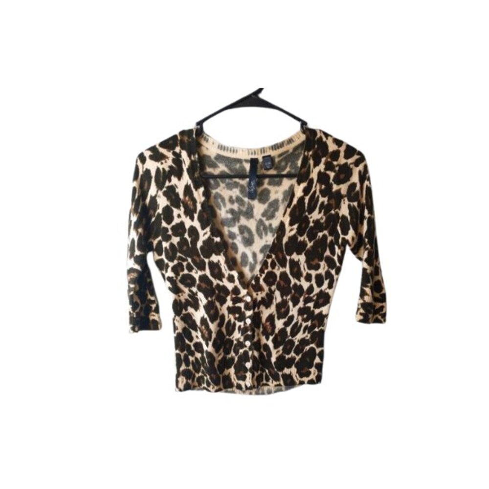 City Streets Cheetah Print 3/4 Cardigan Sweater SZ Small